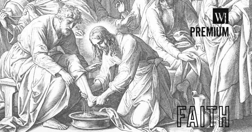 Jesus washes his disciples' feet in the above engraving by Julius Schnorr von Carolsfeld.