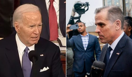 At left, President Joe Biden delivers his State of the Union address Thursday night at the Capitol. At right, his son, Hunter Biden, departs from a closed-door deposition before the House Committee on Oversight and Accountability and House Judiciary Committee in the O'Neill House Office Building in Washington on Feb. 28.