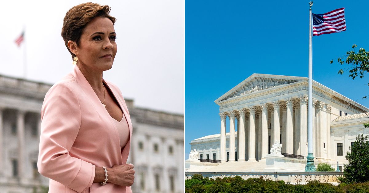 Arizona GOP Senate candidate Kari Lake, left, has taken her case to ban electronic voting machine tabulators during elections to the United States Supreme Court, pictured right.