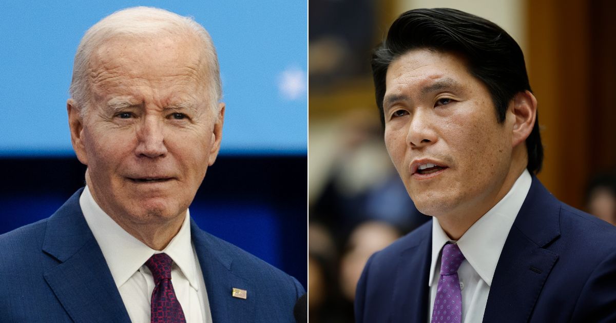During his testimony before the House Judiciary Committee on Tuesday, Special Counsel Robert Hur, right, admitted President Joe Biden, left, kept classified documents due to "pride and money."