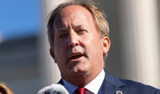 Texas Attorney General Ken Paxton speaks outside the U.S. Supreme Court in Washington, D.C., on Nov. 1, 2021.