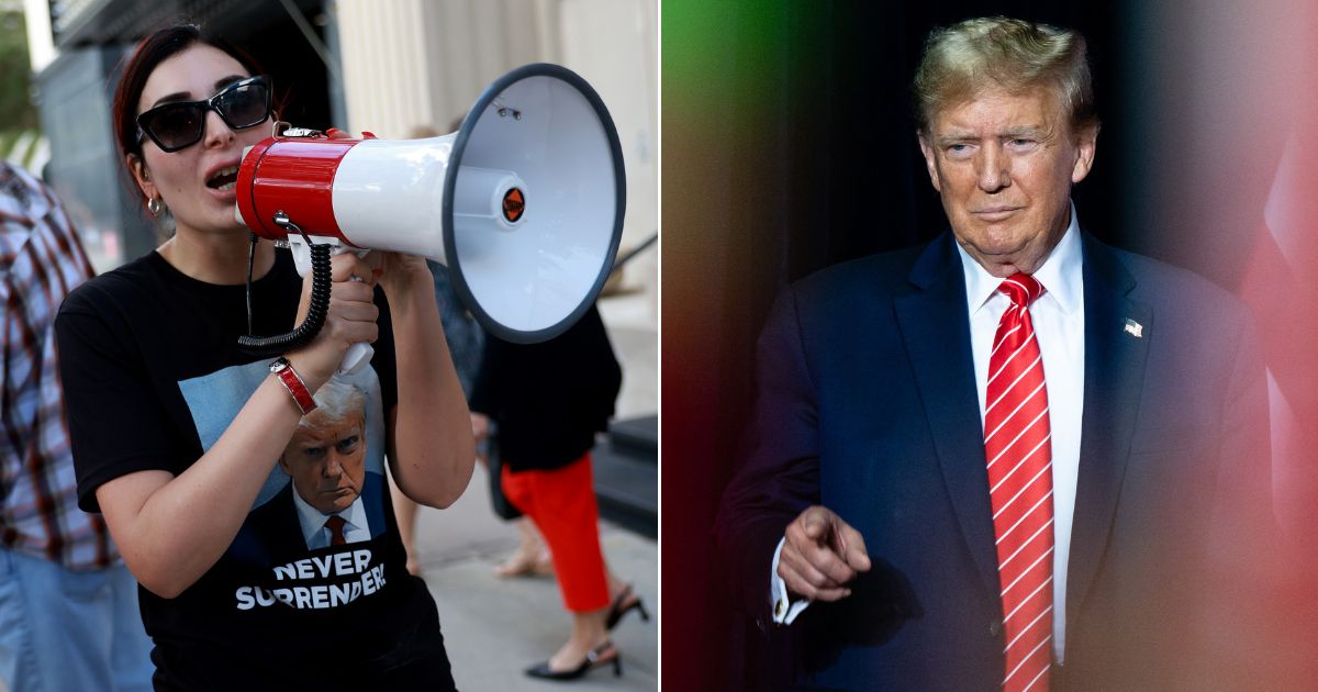 MAGA activist Laura Loomer, left, might heed a call by former President Donald Trump, right, to take on a conservative Republican congresswoman in Florida.