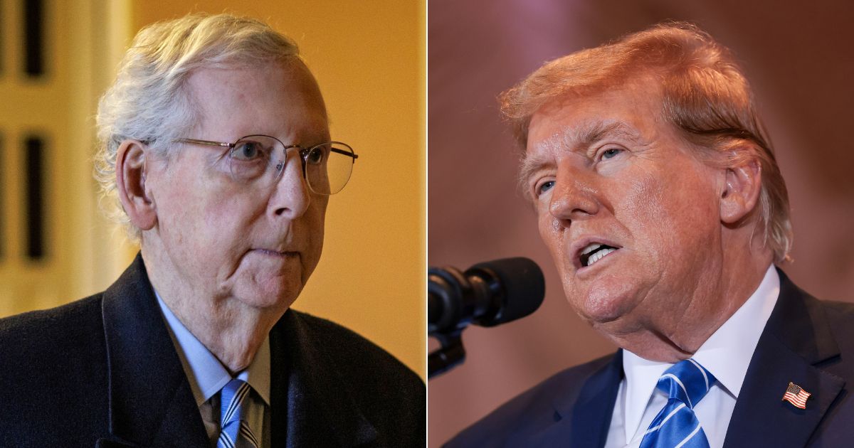 On Wednesday, Senate Minority Leader Mitch McConnell, left, endorsed former President Donald Trump, right, for the 2024 presidential election.