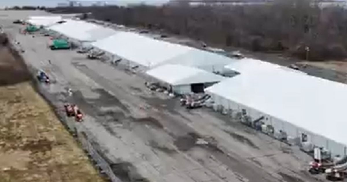 Drone footage was taken of the Floyd Bennett Field illegal immigrant camp in Brooklyn, New York.