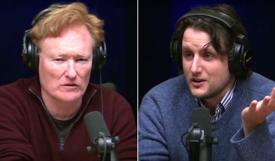 Comedian Conan O'Brien, left, and Zach Woods talked about skewering "lot of the stuff that I think need skewering" on O'Brien's podcast.