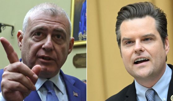 Lev Parnas, left, former associate of Rudy Giuliani, had a heated exchange Wednesday with Florida GOP rep Matt Gaetz, right, seen in a March 12 photo.