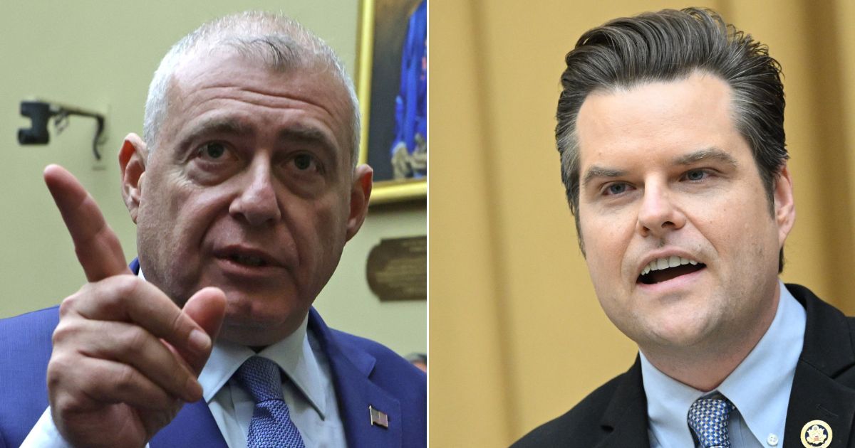 Lev Parnas, left, former associate of Rudy Giuliani, had a heated exchange Wednesday with Florida GOP rep Matt Gaetz, right, seen in a March 12 photo.