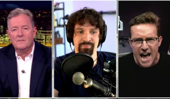 Video game streamer "Destiny," center, and Trump supporter Benny Johnson, right, clashed on a recent edition of “Piers Morgan Uncensored," hosted by Morgan, left.