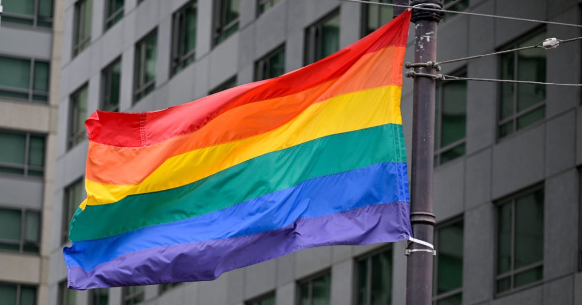 A "pride" flag flies on Market Street, June 25, in San Francisco.