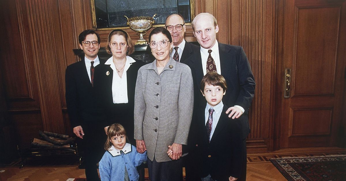 Supreme Court Justice Ruth Bader Ginsburg, center, poses with her family in Washington on Oct. 1, 1993. From left are: son-in-law George Spera daughter Jane Ginsburg, husband Martin, son James Ginsburg. The judge's grandchildren Clara and Paul Spera are in front.