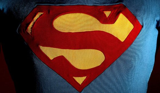 The Superman suit worn by Christopher Reeve in "Superman III" displayed at an auction house in Melbourne, Australia.
