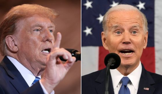 At left, Republican presidential candidate and former President Donald Trump speaks at Mar-a-Lago in West Palm Beach, Florida, on Tuesday. At right, President Joe Biden delivers the State of the Union address to a joint session of Congress at the Capitol in Washington on Feb. 7, 2023.