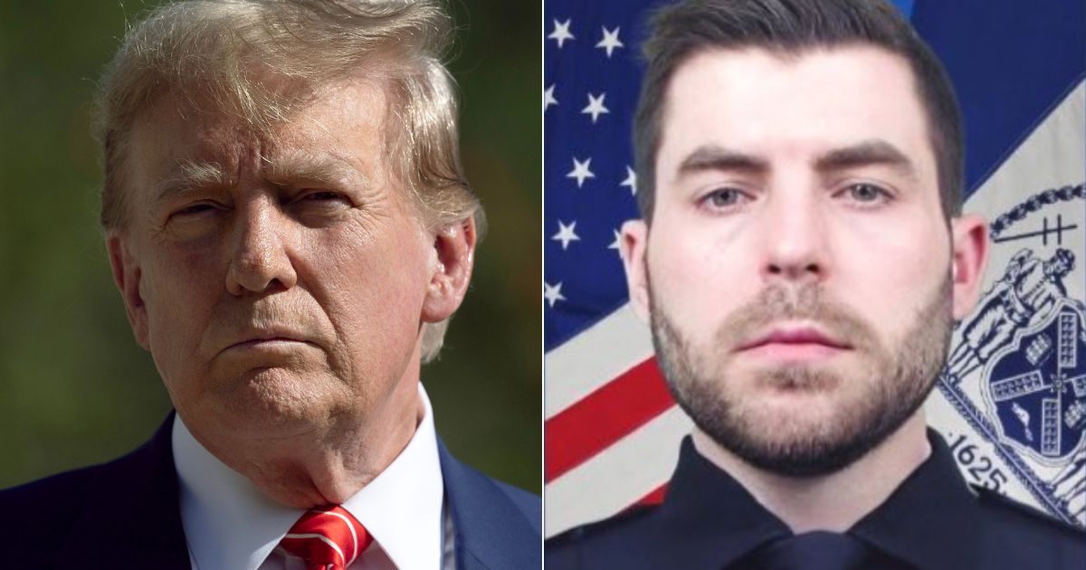 On Monday Officer Jonathan Diller, right, was killed in the line of duty in New York City. Former President Donald Trump, left, will be attending the wake on Thursday.