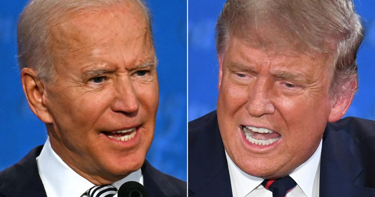 This combination of pictures created on Sept. 29, 2020, shows Democratic candidate Joe Biden and then-President Donald Trump speaking during a presidential debate in Cleveland.
