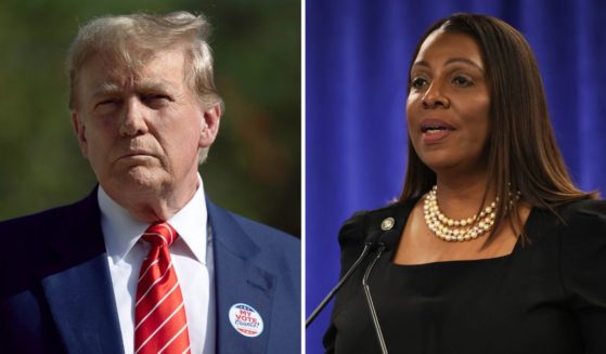Former President Donald Trump speaks to the media on Tuesday in Palm Beach, Florida. New York Attorney General Letitia James speaks during a news conference on Feb. 16 in New York City.