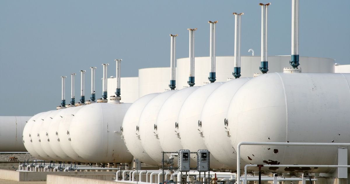 Gasoline storage tanks are seen in the above stock image.