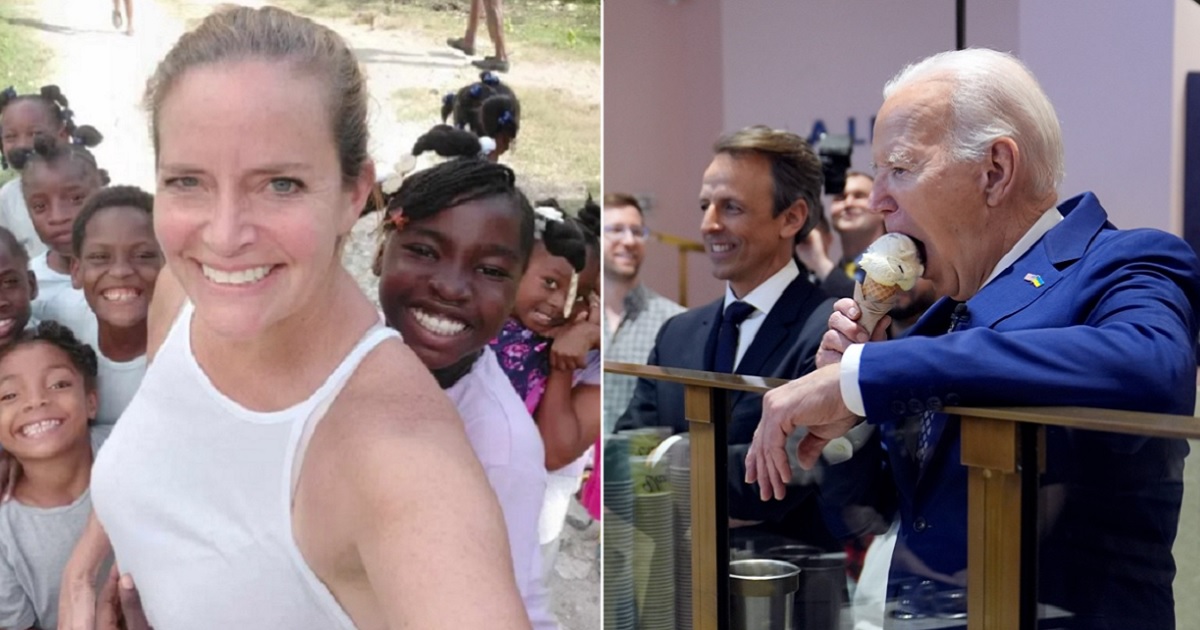 Jill Dolan, who runs a charity orphanage in Port-au-Prince, Haiti, left; President Joe Biden, right.