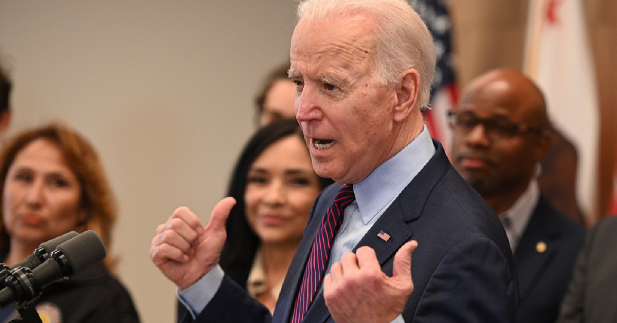 Then-Democratic presidential hopeful Joe Biden is pictured in a March 2020 file photo at a campaign stop in Los Angeles.