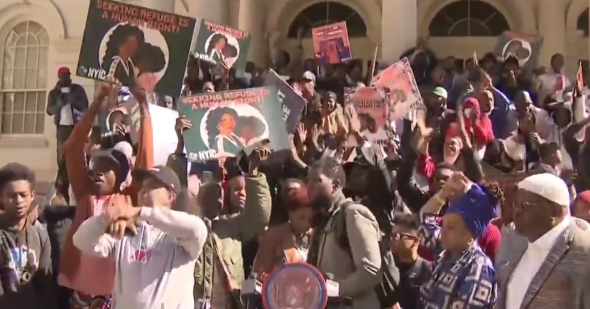 Scores of African immigrants gather at New York City Hall to express discontent over living conditions not meeting their expectations