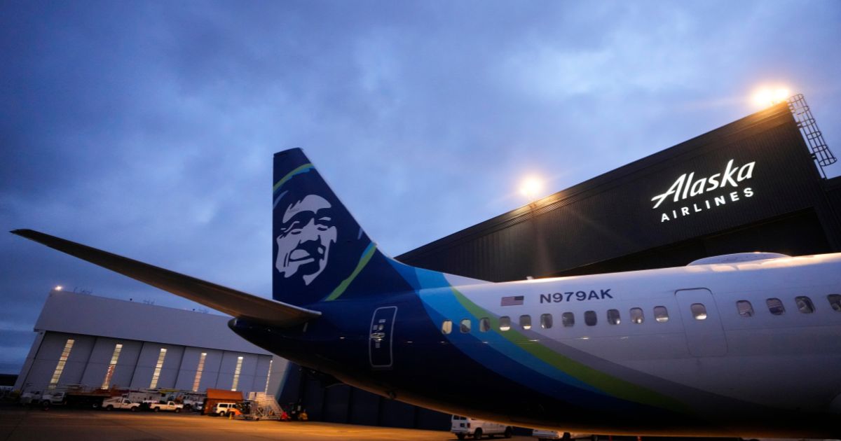 An Alaska Airlines Boeing 737 Max 9 awaits inspection at the airline's hangar at the Seattle-Tacoma International Airport in SeaTac, Washington, on Jan. 10.