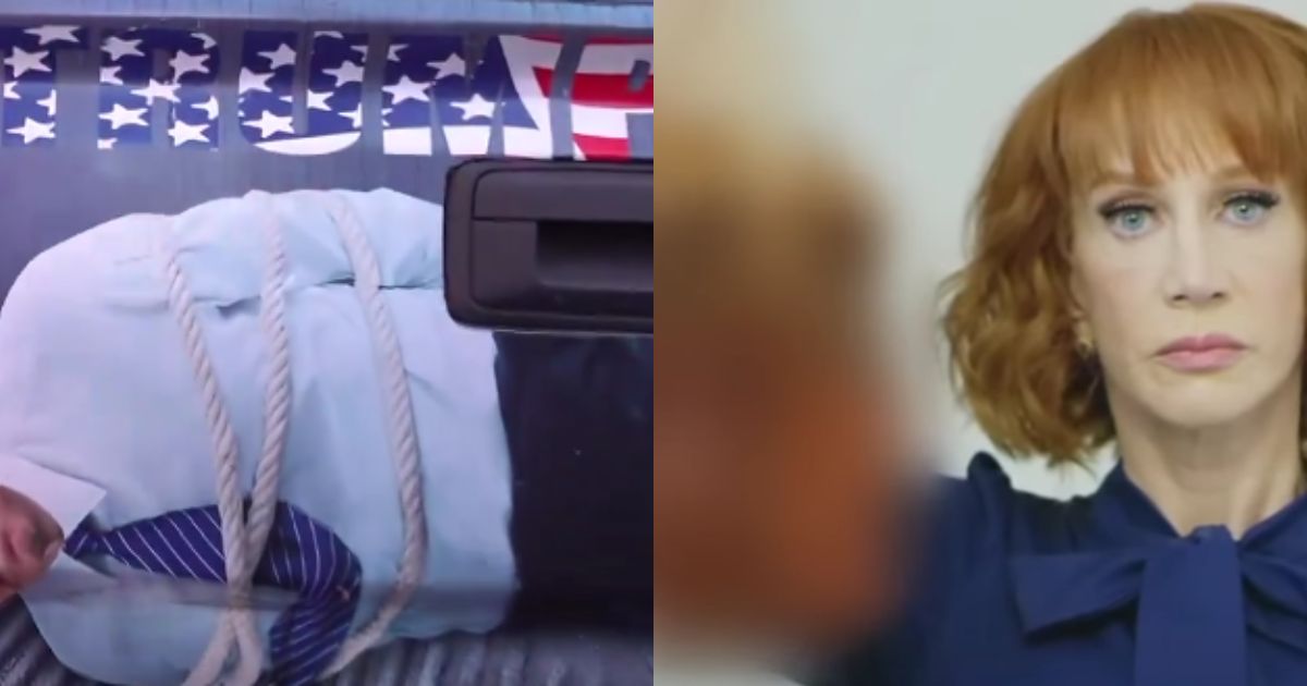 On Friday, Donald Trump posted a video of a truck with a decal of a kidnapped Joe Biden, left, onto his Truth Social account, sparking criticism from the left, but it can easily be compared to the 2017 Twitter post from comedian Kathy Griffin, in which she held up a replica severed head of then-President Donald Trump, right.