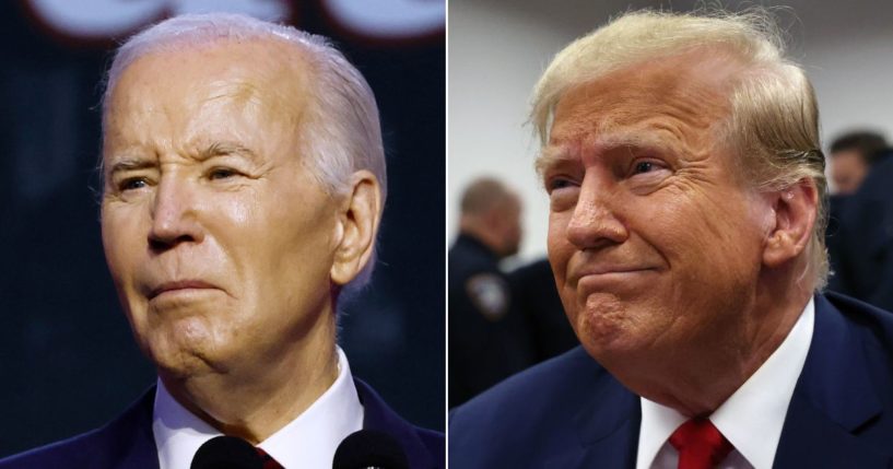 Former President Donald Trump, right, immediately responded after President Joe Biden indicated Friday that he would be willing to debate his predecessor.