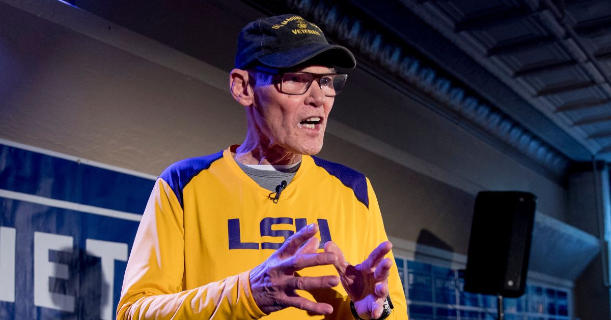 James Carville, a political commentator known for leading former President Bill Clinton's 1992 presidential campaign, speaks at the Spotlight Room at the Palace in Manchester, New Hampshire, on Feb. 8, 2020.