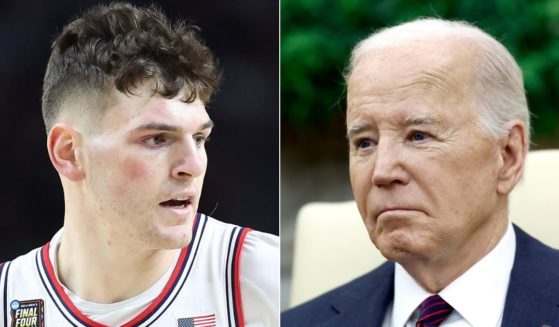 UCONN men's basketball player Donovan Clingan , left, recently recalled his visit to the White House after winning the NCAA National Championship last year. According to Clingan, President Joe Biden, right, was difficult to understand.