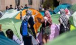 Anti-Israel demonstrators occupy the "Gaza Solidarity Encampment" on the West Lawn of Columbia University in New York City on Wednesday.