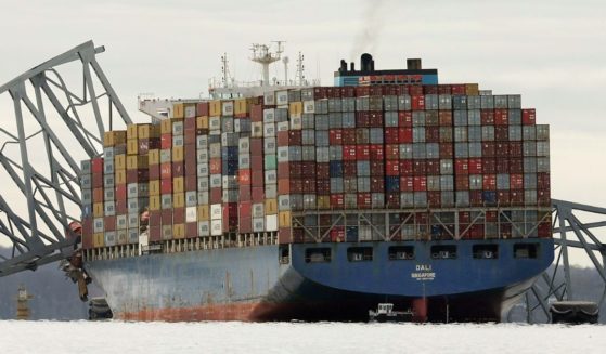 The cargo ship Dali sits in the water after running into and collapsing the Francis Scott Key Bridge in Baltimore, Maryland, on March 26.