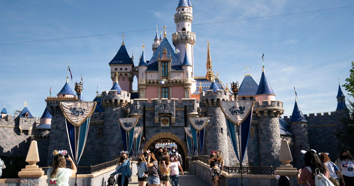 Visitors pass through Disneyland in Anaheim, California.