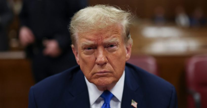 Former President Donald Trump awaits the start of proceedings during jury selection at Manhattan criminal court in New York City on Thursday.
