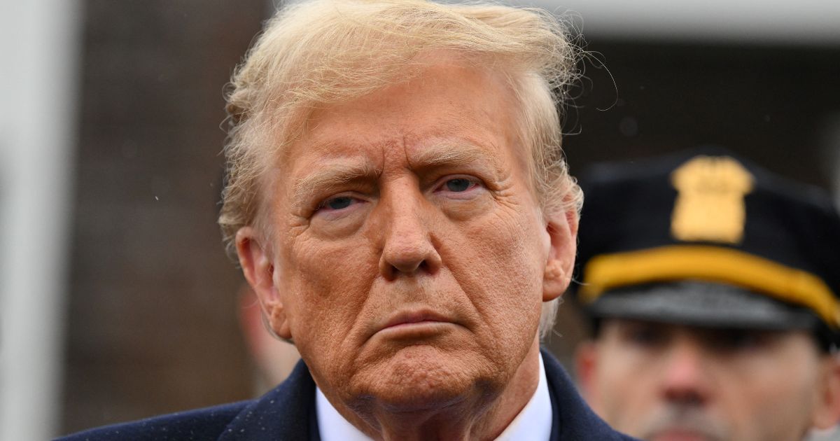 Former President Donald Trump speaks to the media after attending the wake for New York Police Department Officer Jonathan Diller in New York City on March 28.