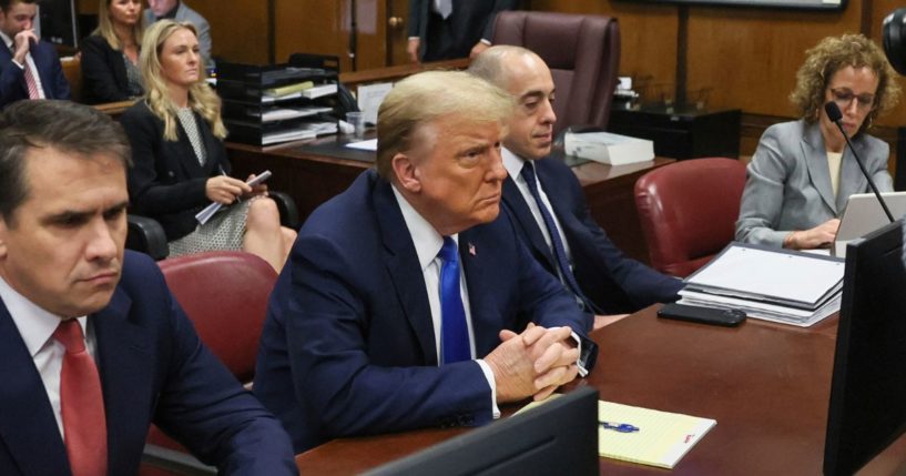 Donald Trump sits in the courtroom at his criminal trial in Manhattan