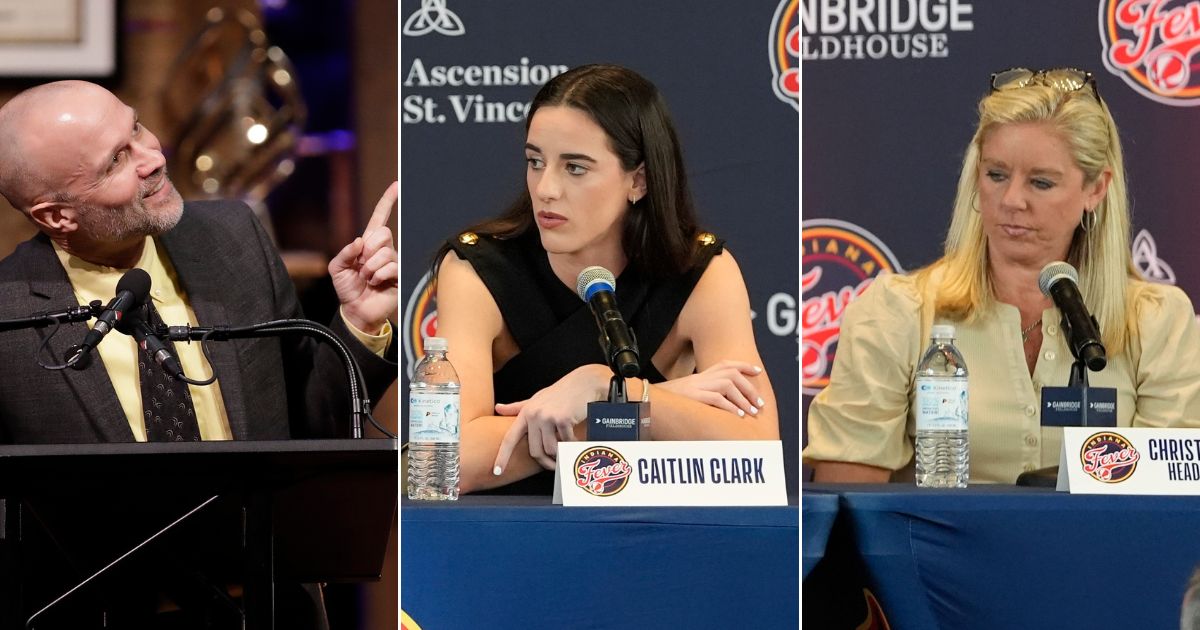 Sports columnist Gregg Doyel continues to draw criticism over comments he made to Indiana Fever's coach Christie Sides, right, and new player Caitlin Clark, center.