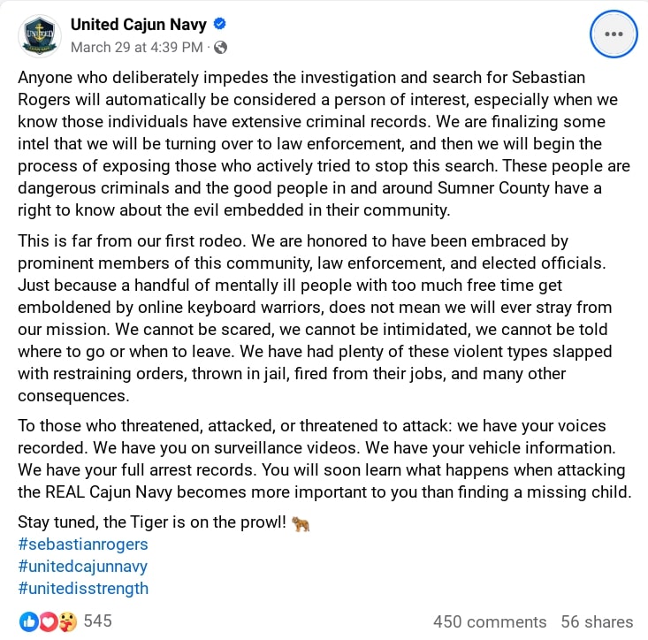 a United Cajun Navy Facebook post