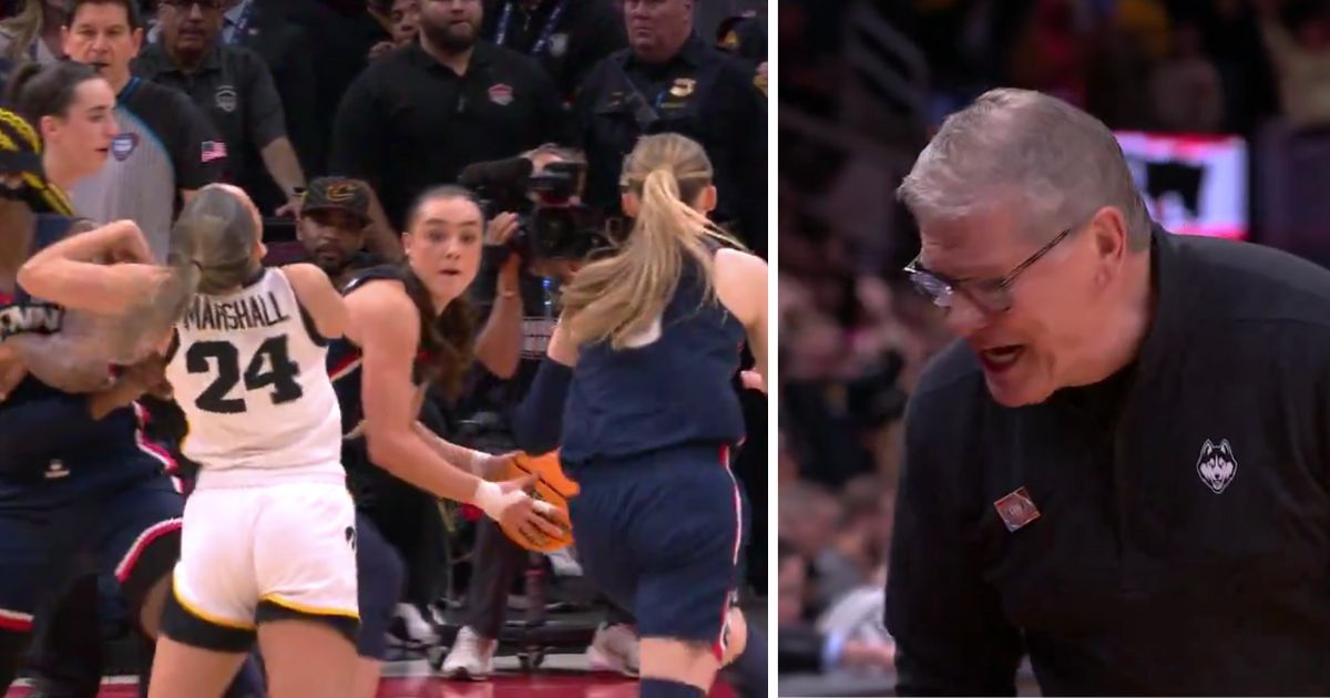 With just over three seconds left in the game, officials called a foul on the University of Connecticut, which led to a 71-69 loss against the University of Iowa in Friday's Final Four game. UConn coach Geno Auriemma, at right, protested the call.