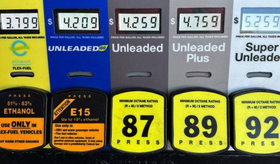 Gas prices are seen at a gas station on April 1 in Riverwoods, Illinois.