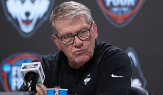 Head coach Geno Auriemma of the UConn Huskies speaks with the media after losing to the Iowa Hawkeyes in the NCAA Women's Basketball Tournament Final Four semifinal game Friday in Cleveland, Ohio. Iowa defeated Connecticut 71-69.