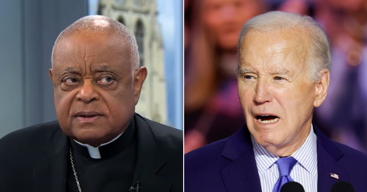 Cardinal Wilton Gregory, left, spoke on "Face the Nation" about the faith of President Joe Biden, right, shown speaking at a ”Reproductive Freedom Campaign Rally" at George Mason University in Manassas, Virginia, on Jan. 23.