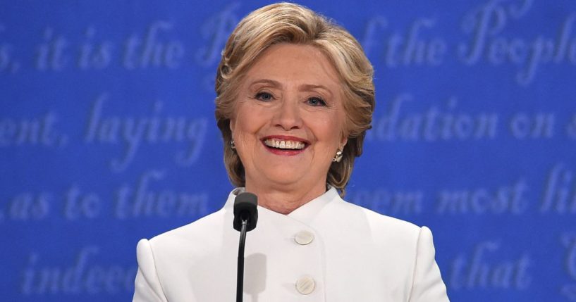 Then-Democratic presidential nominee Hillary Clinton smiles during the final presidential debate against then-Republican candidate Donald Trump in Las Vegas, Nevada on Oct. 19, 2016.
