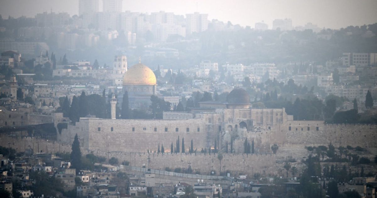 A panoramic view of Jerusalem's Old City is pictured at dawn Sunday, after Iran launched a drone and missile attack on Israel.