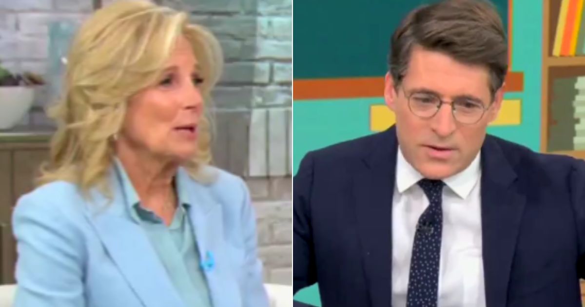 During an interview on Tuesday, CBS host Tony Dokoupil, right, asked first lady Jill Biden, left, how polls that show former President Donald Trump ahead of President Joe Biden affect the White House, and Jill Biden snapped in her response.