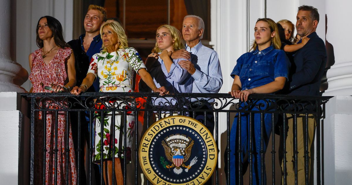 President Joe Biden and first lady Jill Biden watch Fourth of July fireworks with family members from the White House in Washington, D.C., on July 4, 2022.
