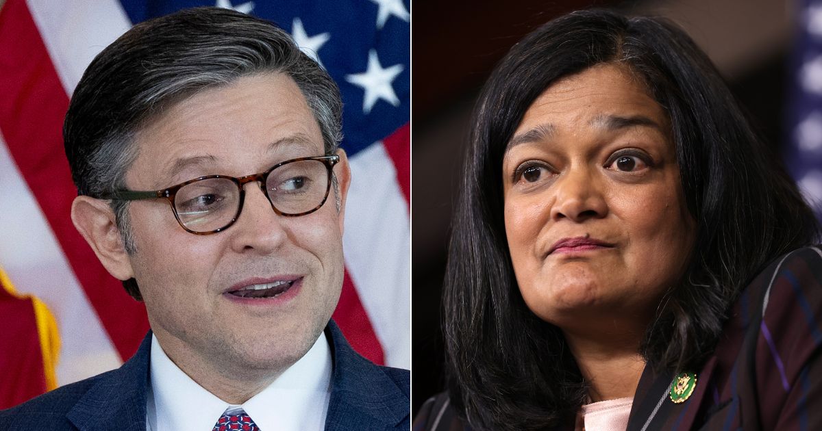 House Democrats - including Rep. Pramila Jayapal, right - are speaking out after Speaker Mike Johnson, left, scheduled a vote on the Antisemitism Awareness Act for Wednesday.