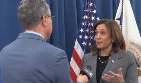 Vice President Kamala Harris is shown during an interview Thursday in North Carolina with Tim Boyum, of Spectrum News.