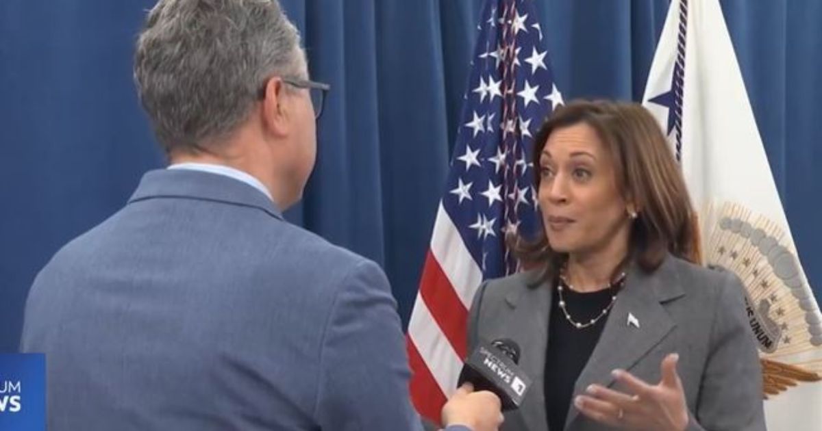 Vice President Kamala Harris is shown during an interview Thursday in North Carolina with Tim Boyum, of Spectrum News.