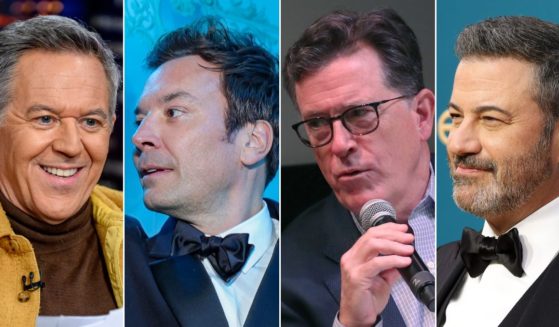 Fox News has signed late-night host Greg Gutfeld, left, to a new contract, which is bad news for competitors, from left, Jimmy Fallon, Stephen Colbert and Jimmy Kimmel.