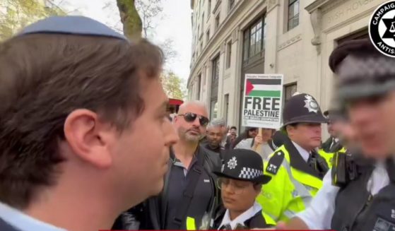 Video shared by the Campaign Against Antisemitism showed police threatening to arrest a Jewish man during a pro-Palestinian protest.