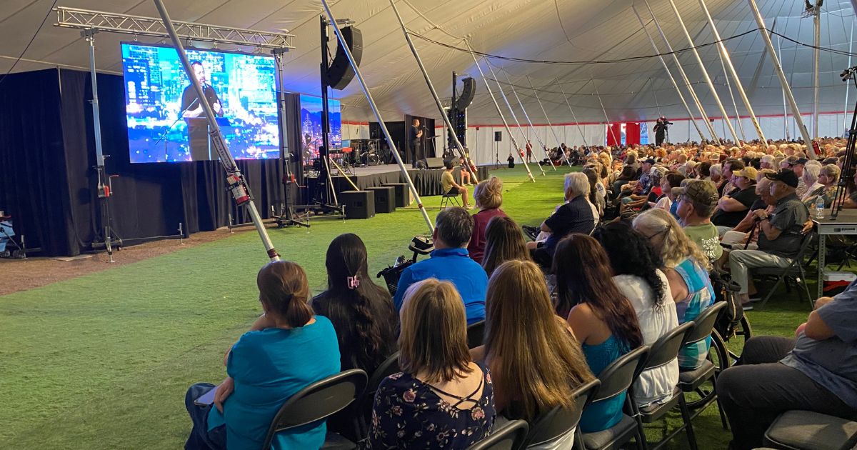 Evangelist Mario Murillo speaks during the Living Proof Crusade at the Arizona State Fairgrounds in Phoenix on Sunday.